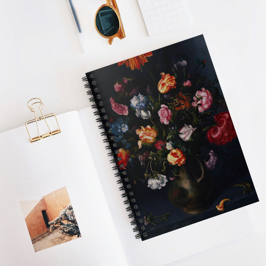 A Moody Vase with Flowers | Ruled Line Spiral Notebook