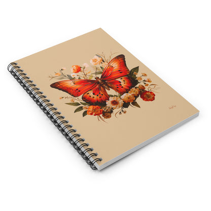 Orange and Ivory Moth with Flowers | Ruled Line Spiral Notebook