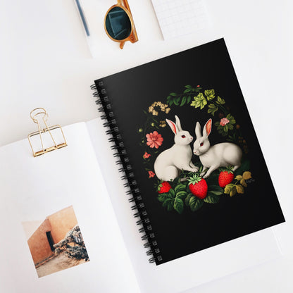 A Pair of Albino Bunnies with Berries | Ruled Line Spiral Notebook