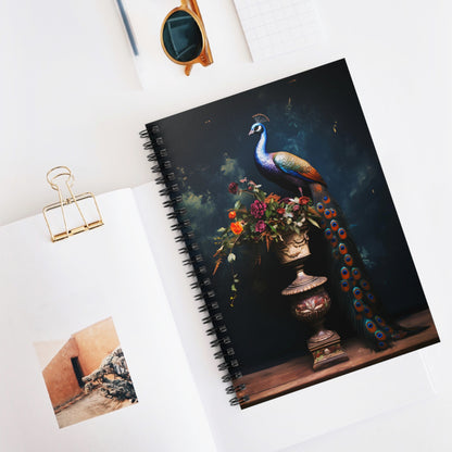 Peacock with a Vase of Flowers | Ruled Line Spiral Notebook