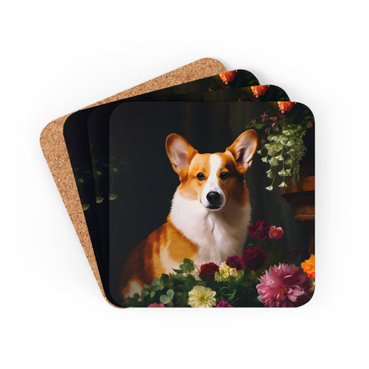 Corgi Amongst Flowers | Set of 4 Coasters