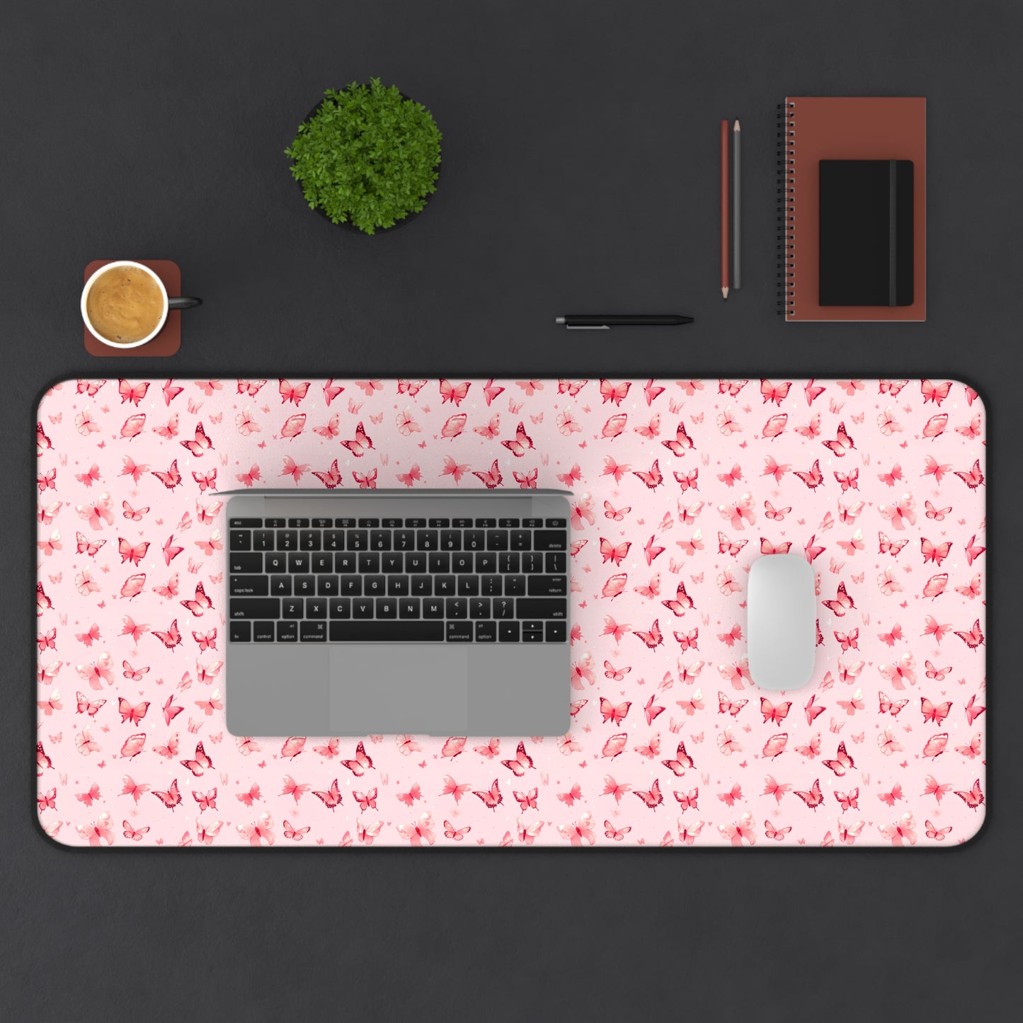 Whimsical Pink Butterflies Desk Mat