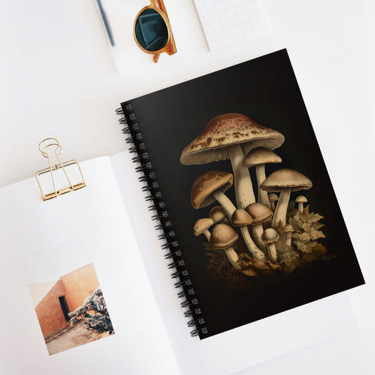 Brown Forest Mushrooms | Ruled Line Spiral Notebook