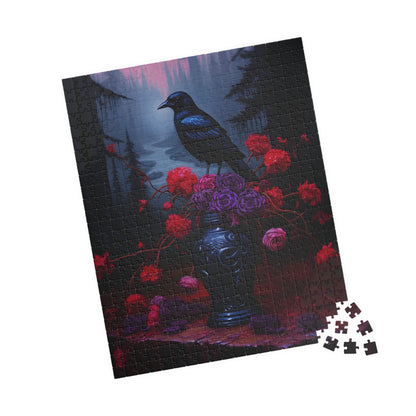 Crow Upon a Bouquet of Gothic Flowers | Jigsaw Puzzle