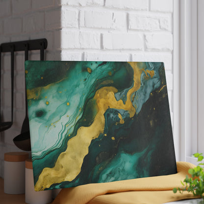 Dark Green and Teal Marble Glass Cutting Board