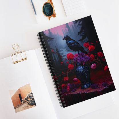 Crow Upon a Bouquet of Gothic Flowers | Ruled Line Spiral Notebook