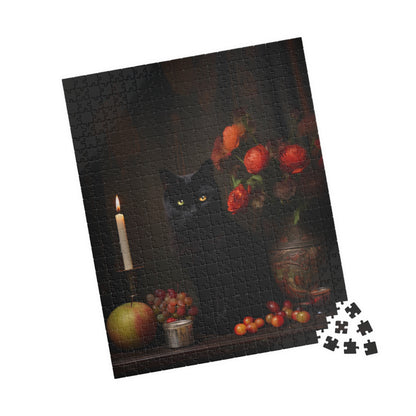 Black Cat with Flowers and Fruits | Jigsaw Puzzle