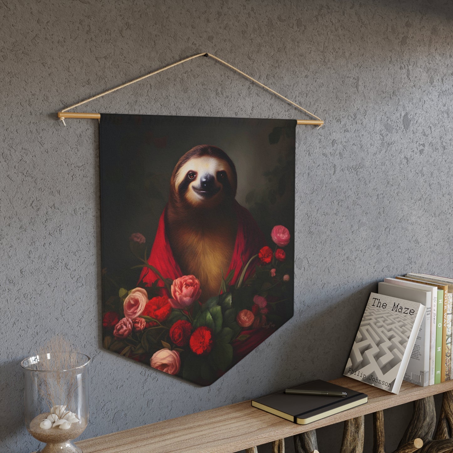 Majestic Sloth with Lush Flowers | Hanging Pennant