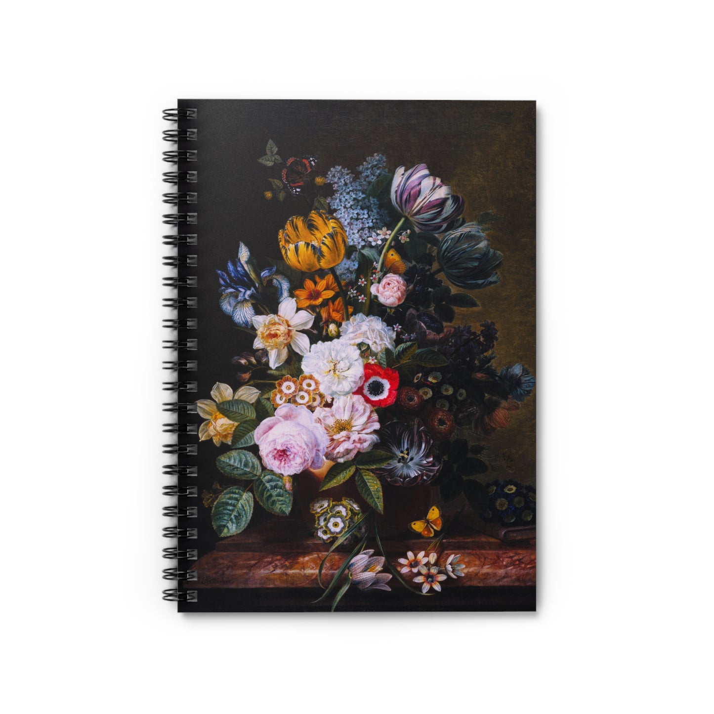 Still Life with Flowers and Butterflies | Ruled Line Spiral Notebook