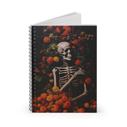Skeleton Amongst Orange Blooms | Ruled Line Spiral Notebook