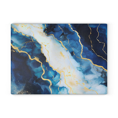 Navy Blue and Ivory Marble Glass Cutting Board