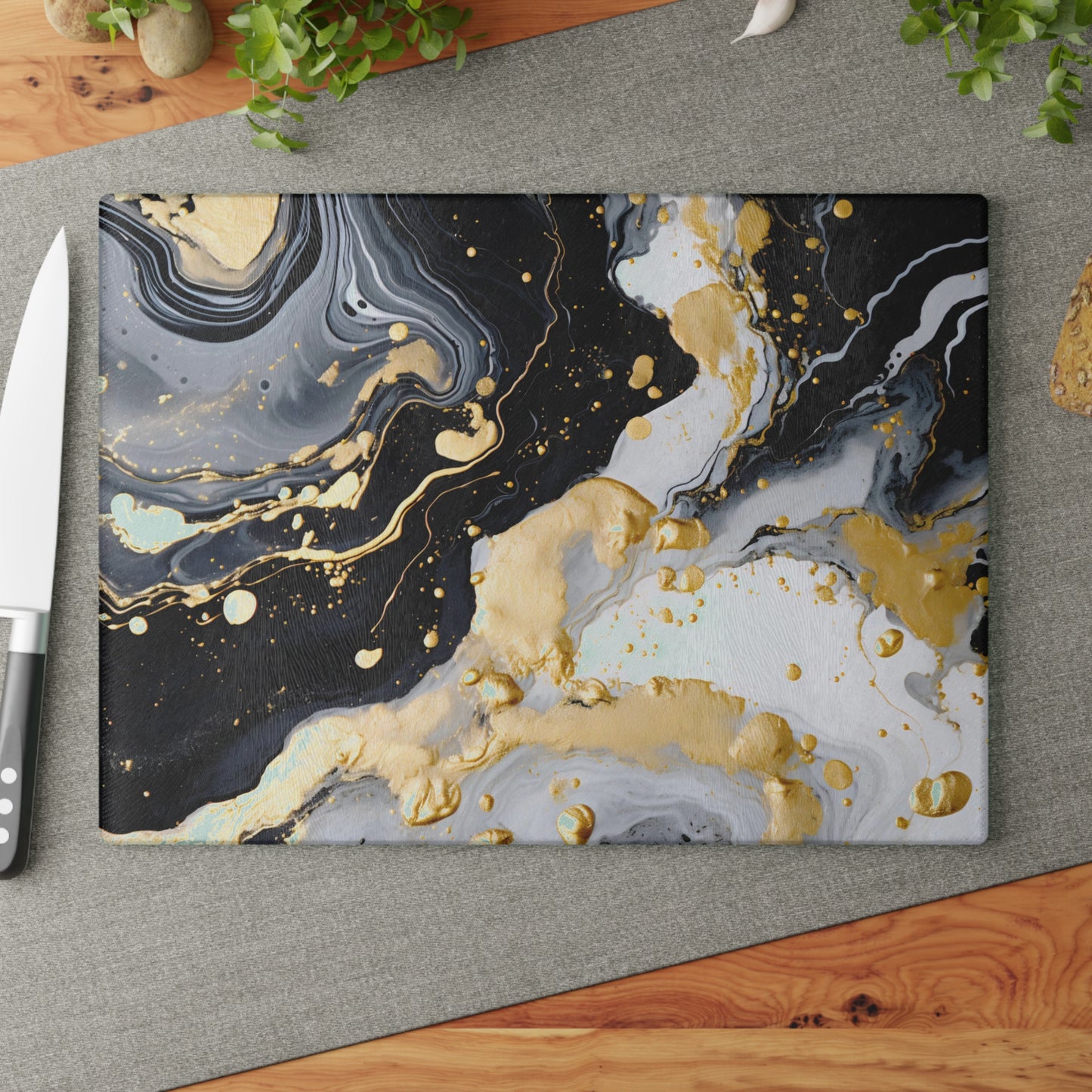 Black and Ivory Marble Glass Cutting Board