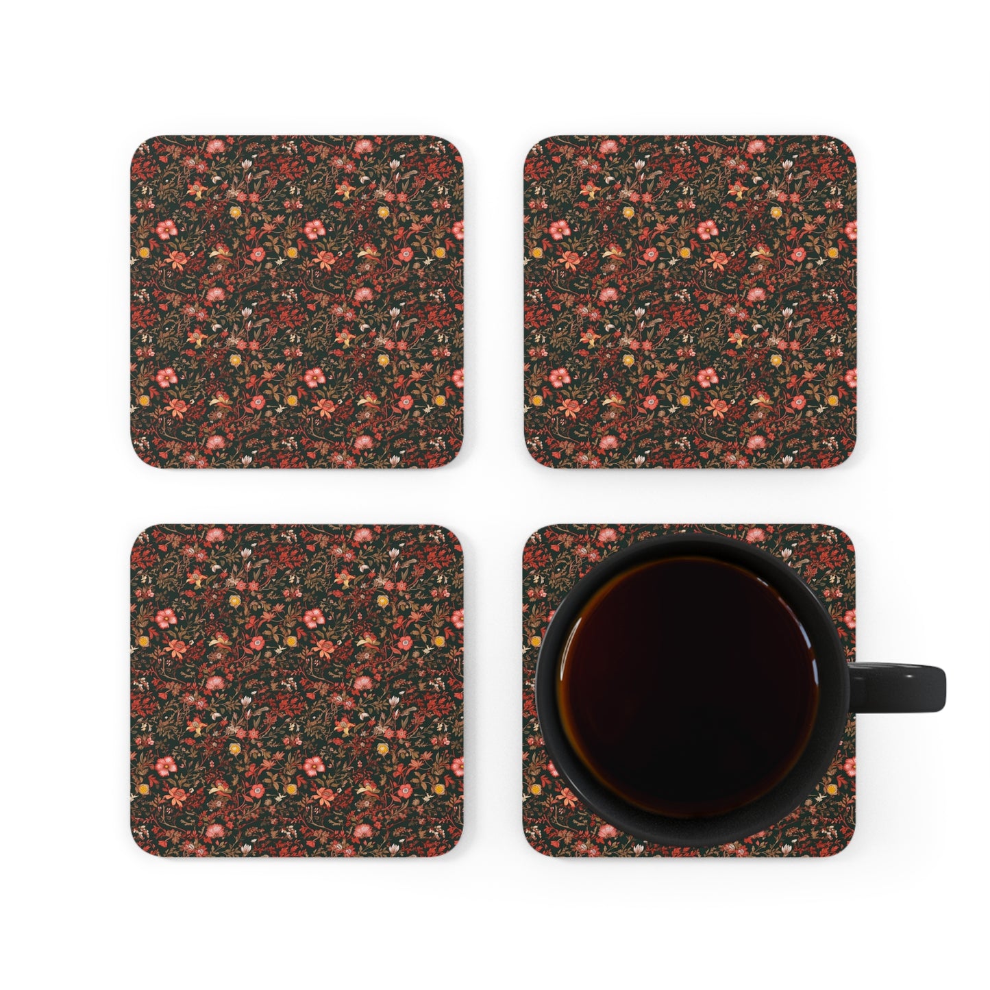 Pink and Red Vintage Flowers | Set of 4 Coasters