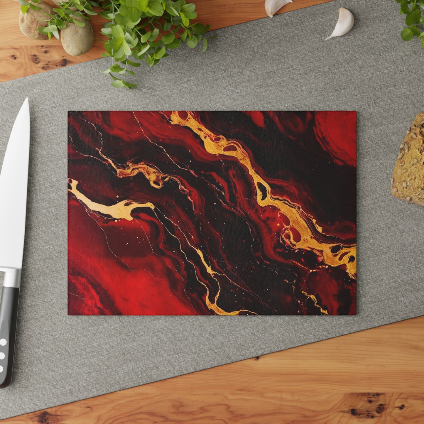 Crimson and Black Marble Glass Cutting Board