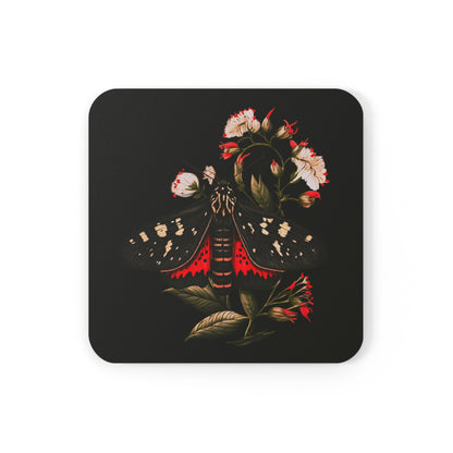 Black and Red Moth Amongst Flowers | Set of 4 Coasters