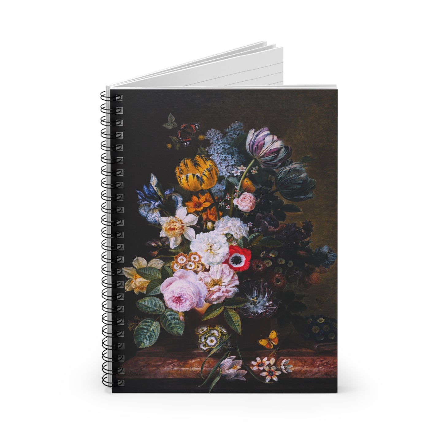 Still Life with Flowers and Butterflies | Ruled Line Spiral Notebook