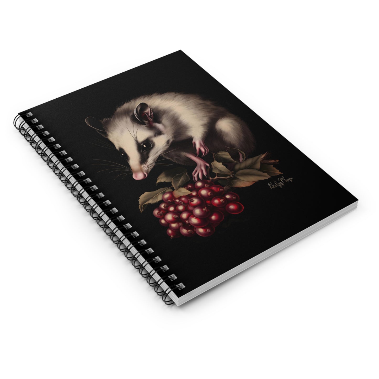Opossum with Red Berries | Ruled Line Spiral Notebook