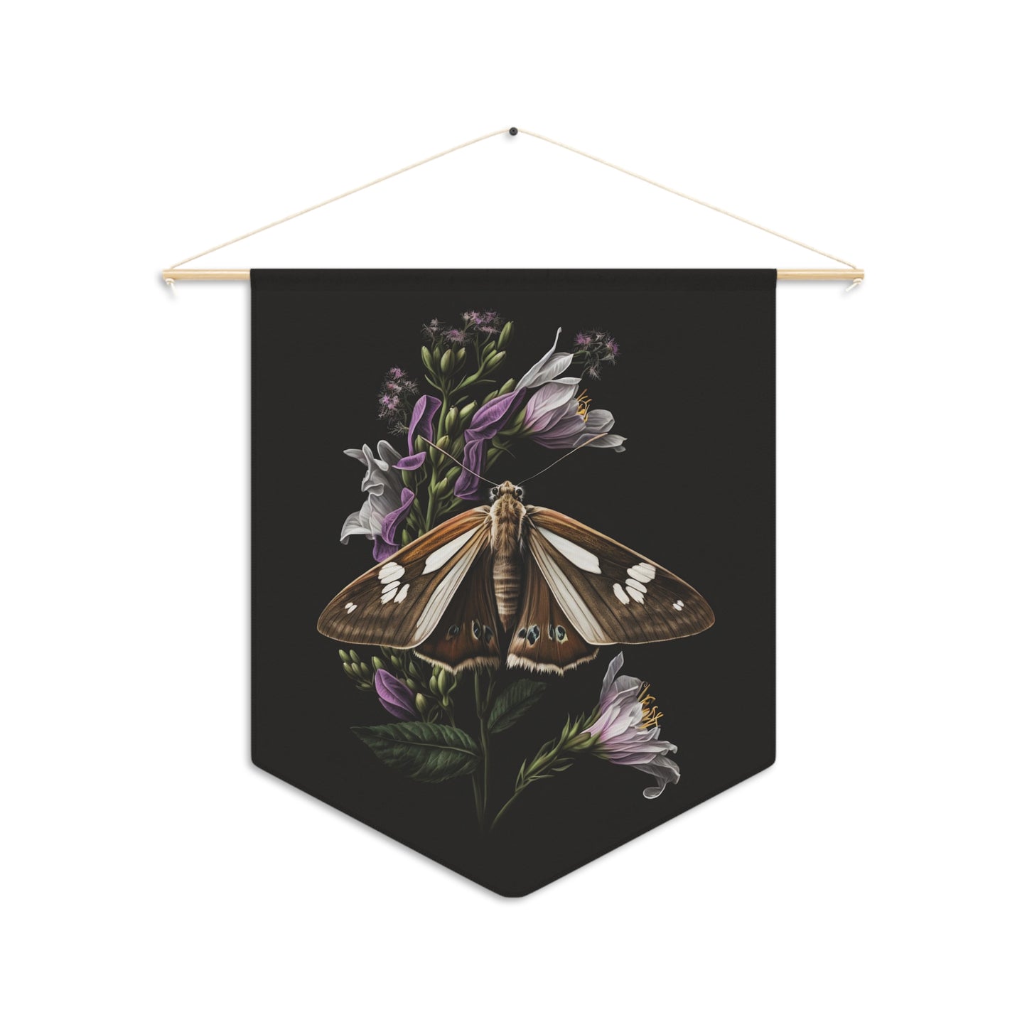 Brown Moth with Purple Flowers | Hanging Pennant