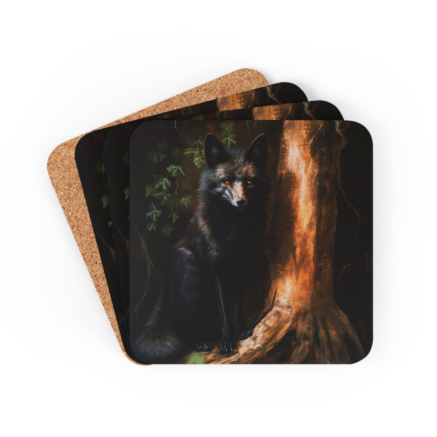 Regal Black Fox in a Forest | Set of 4 Coasters