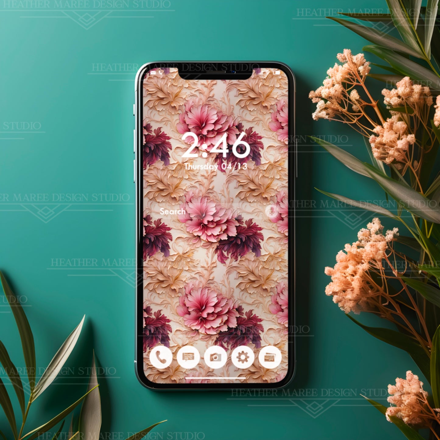 Whimsical Art Deco Flowers | Phone Wallpaper