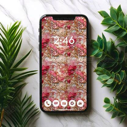Pink Art Deco Flowers | Phone Wallpaper