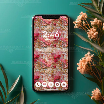 Pink Art Deco Flowers | Phone Wallpaper