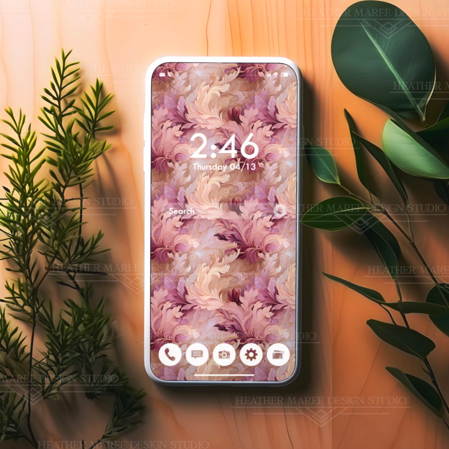 Peach Botanical Art Nouveau | Phone Wallpaper