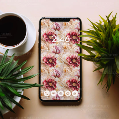 Gilded Art Deco Flowers | Phone Wallpaper