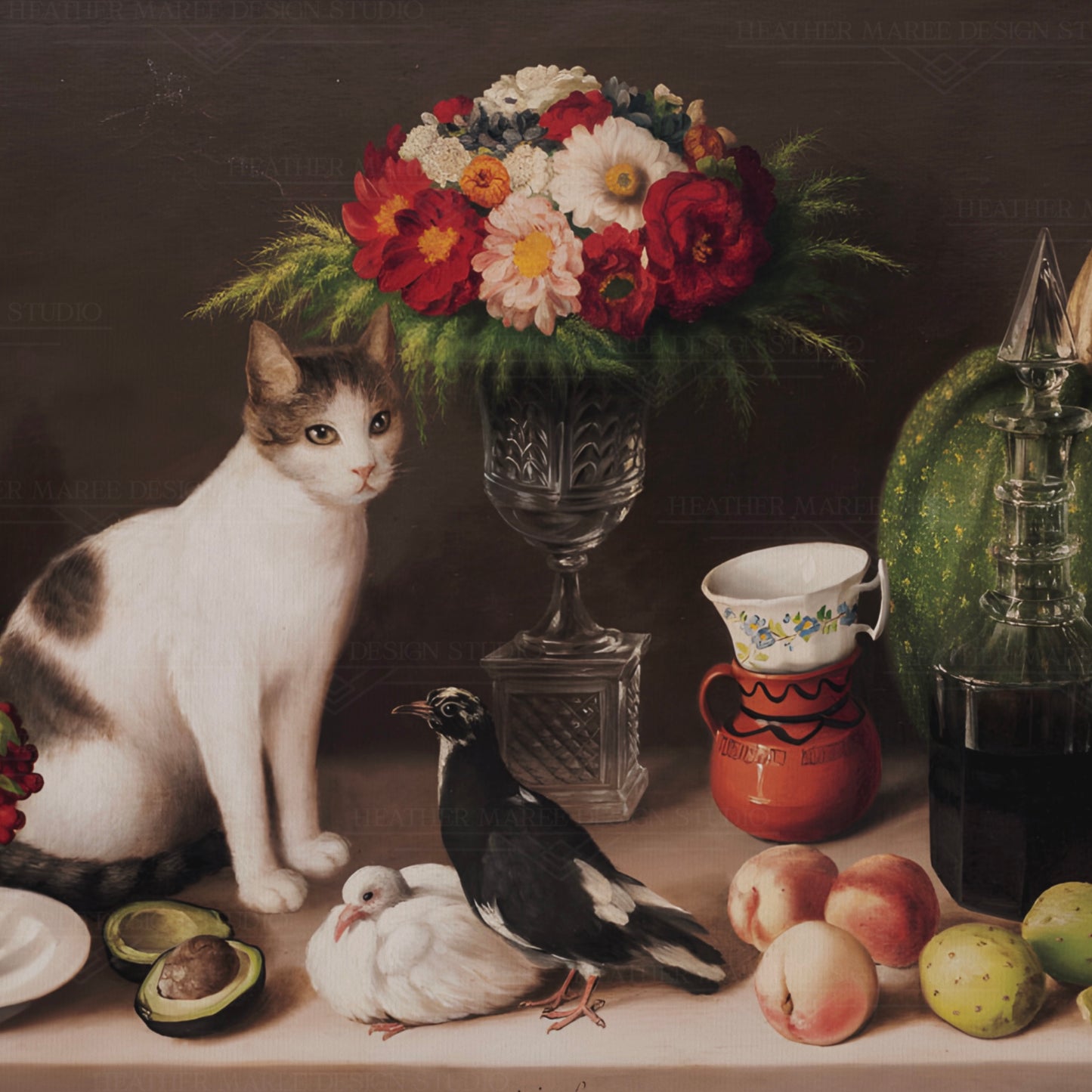 Still Life with Cat and Birds