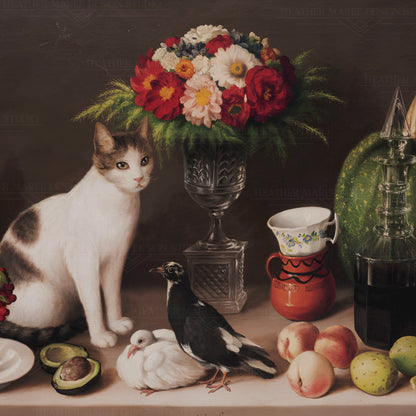 Still Life with Cat and Birds