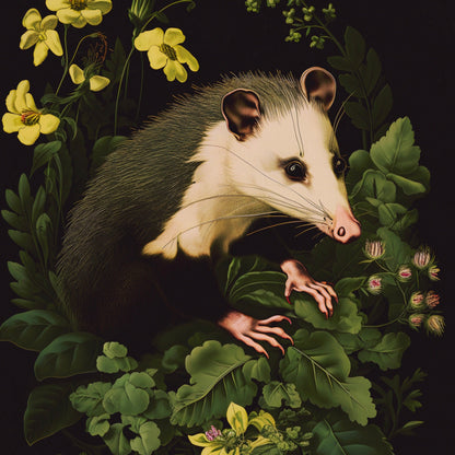 Opossum with Yellow Flowers