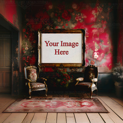 Crimson Whispers: Vintage Horizontal Frame Mockup