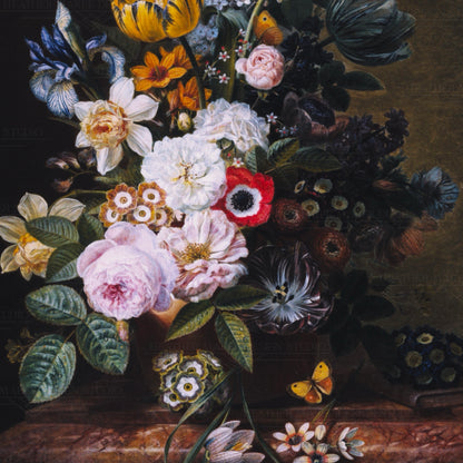 Still Life with Flowers and Butterflies Canvas Print