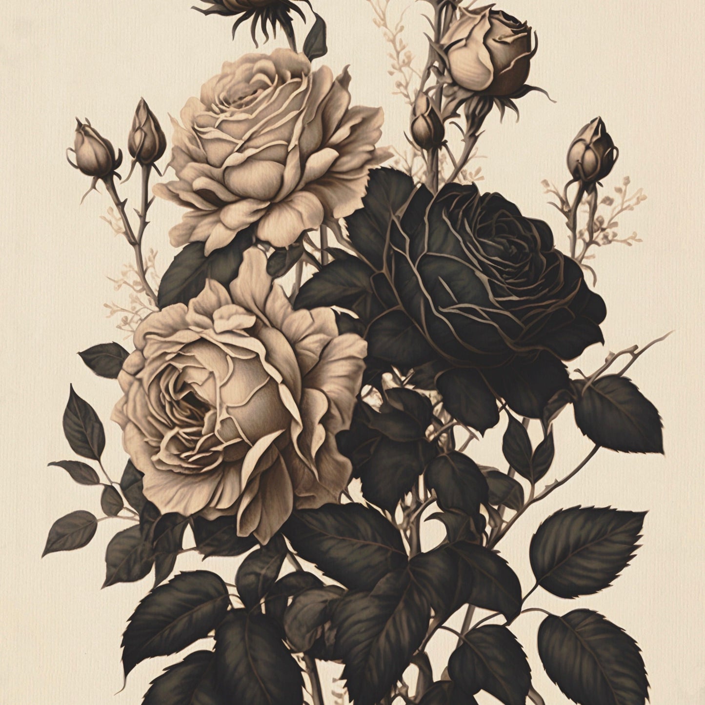 Black and Beige Antique Roses