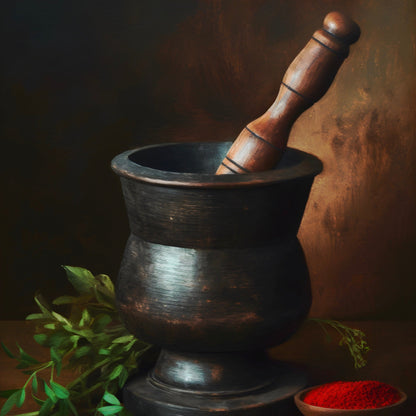 Mortar and Pestle with Red Spice