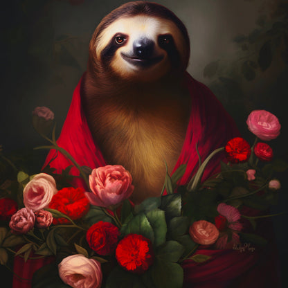 Majestic Sloth with Lush Flowers