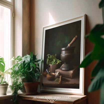 Mortar and Pestle with Herbs