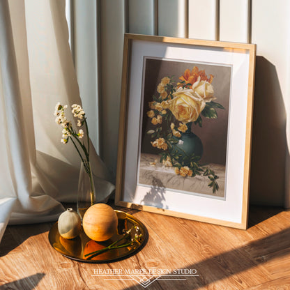 Floral Still Life in Blue Vase