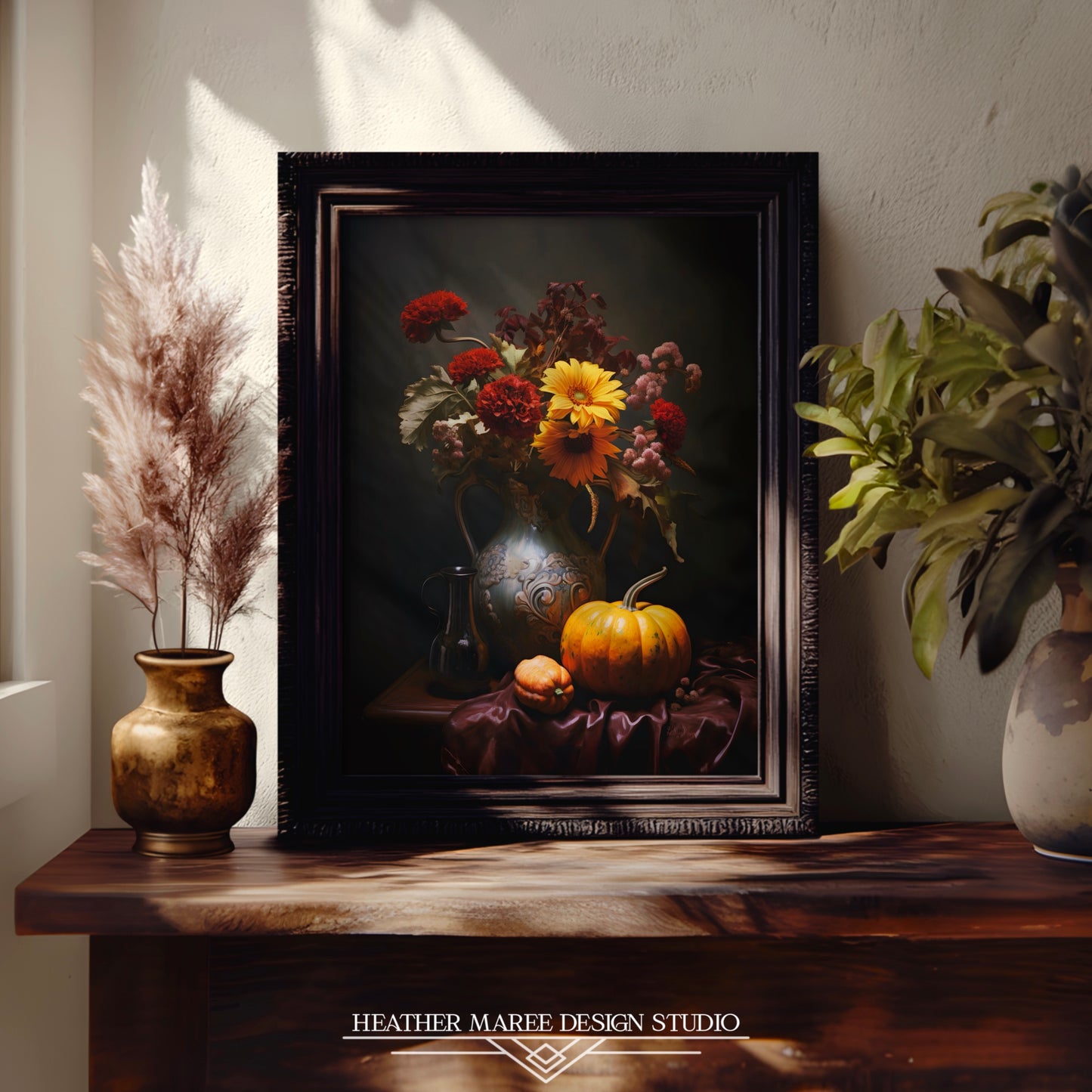 Autumn Flower Bouquet with Pumpkins