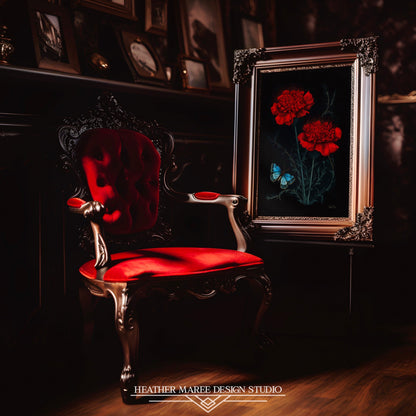 Blue Butterfly with Red Carnations