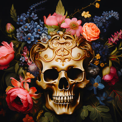 Golden Skull with Moody Flowers