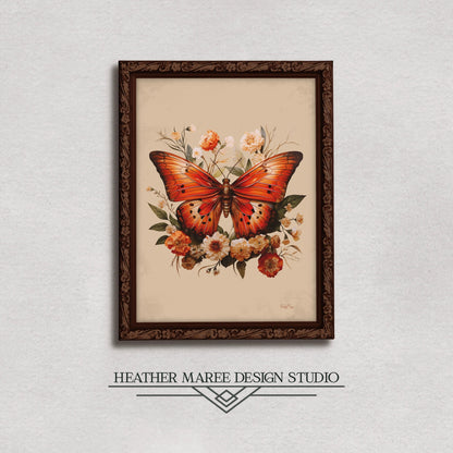 Orange and Ivory Moth with Flowers