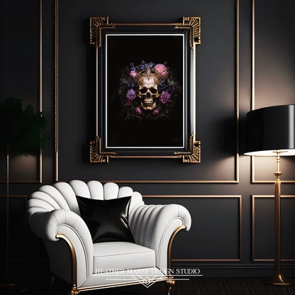 Golden Skull with Purple Flowers