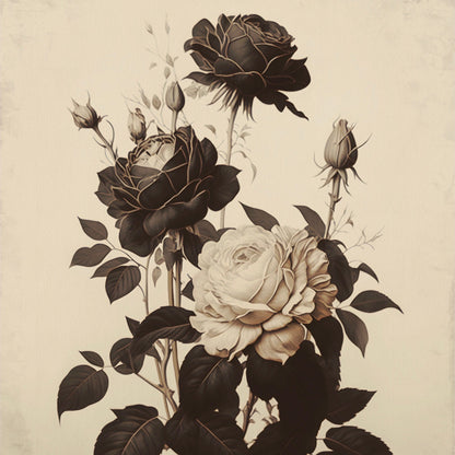 Ivory and Black Vintage Roses