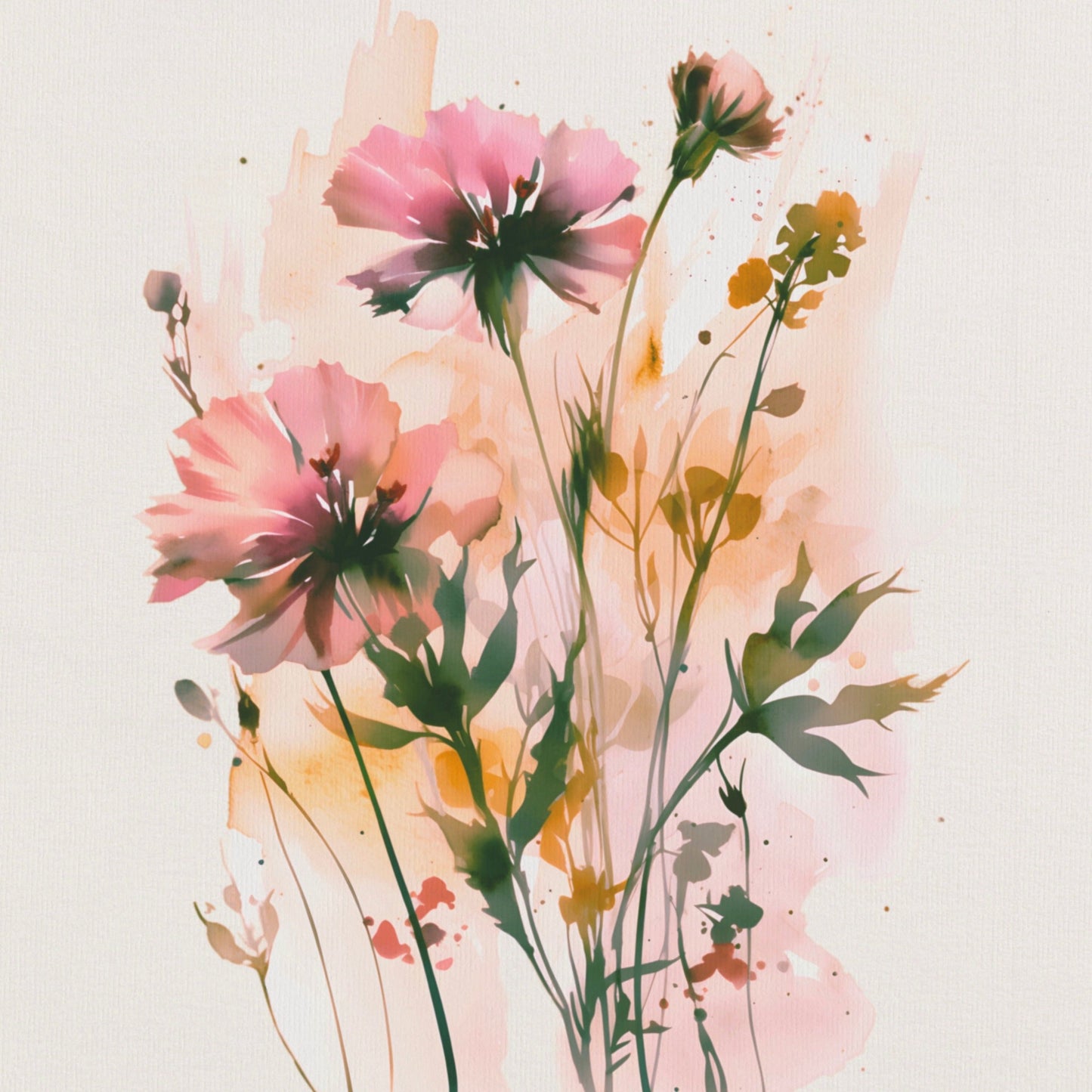 Pink Watercolor Wildflowers