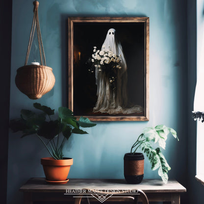 Ghost Maiden Holding a Bouquet of Flowers