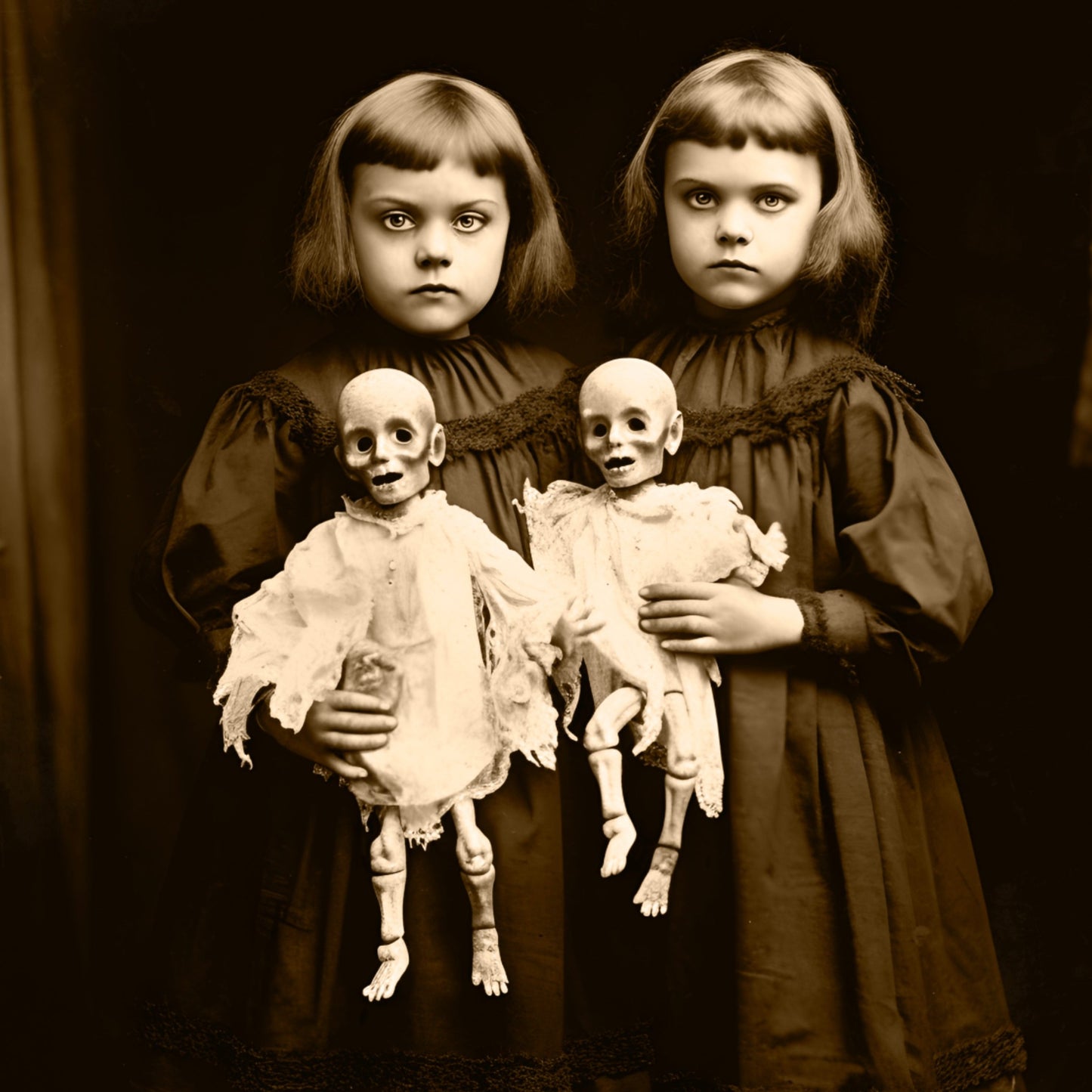 Little Girls Holding Creepy Dolls