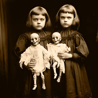 Little Girls Holding Creepy Dolls