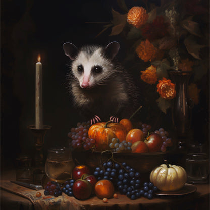 Opossum Amongst Flowers and Fruits