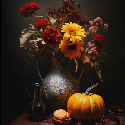 Autumn Flower Bouquet with Pumpkins